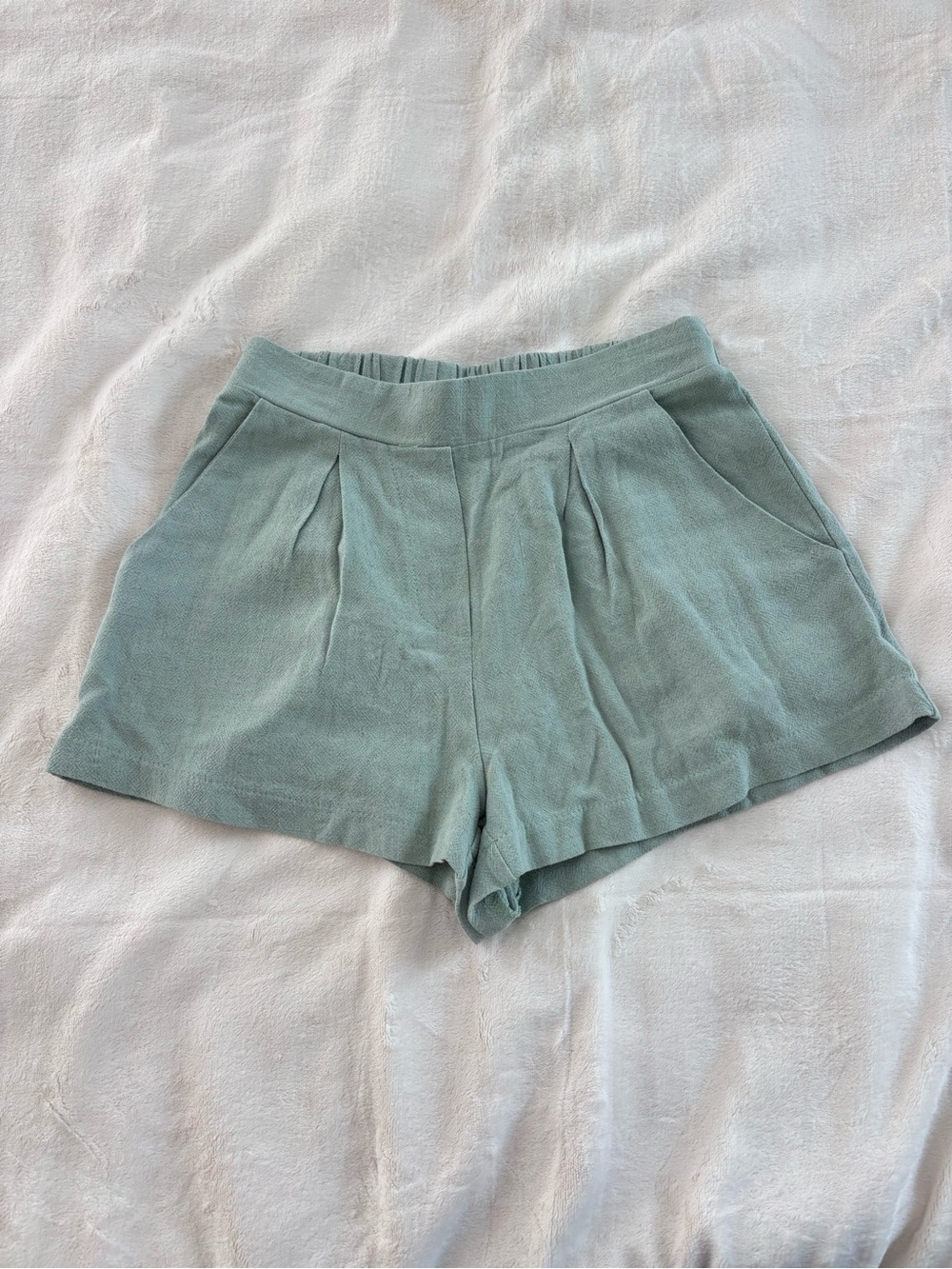 Mint green linen shorts